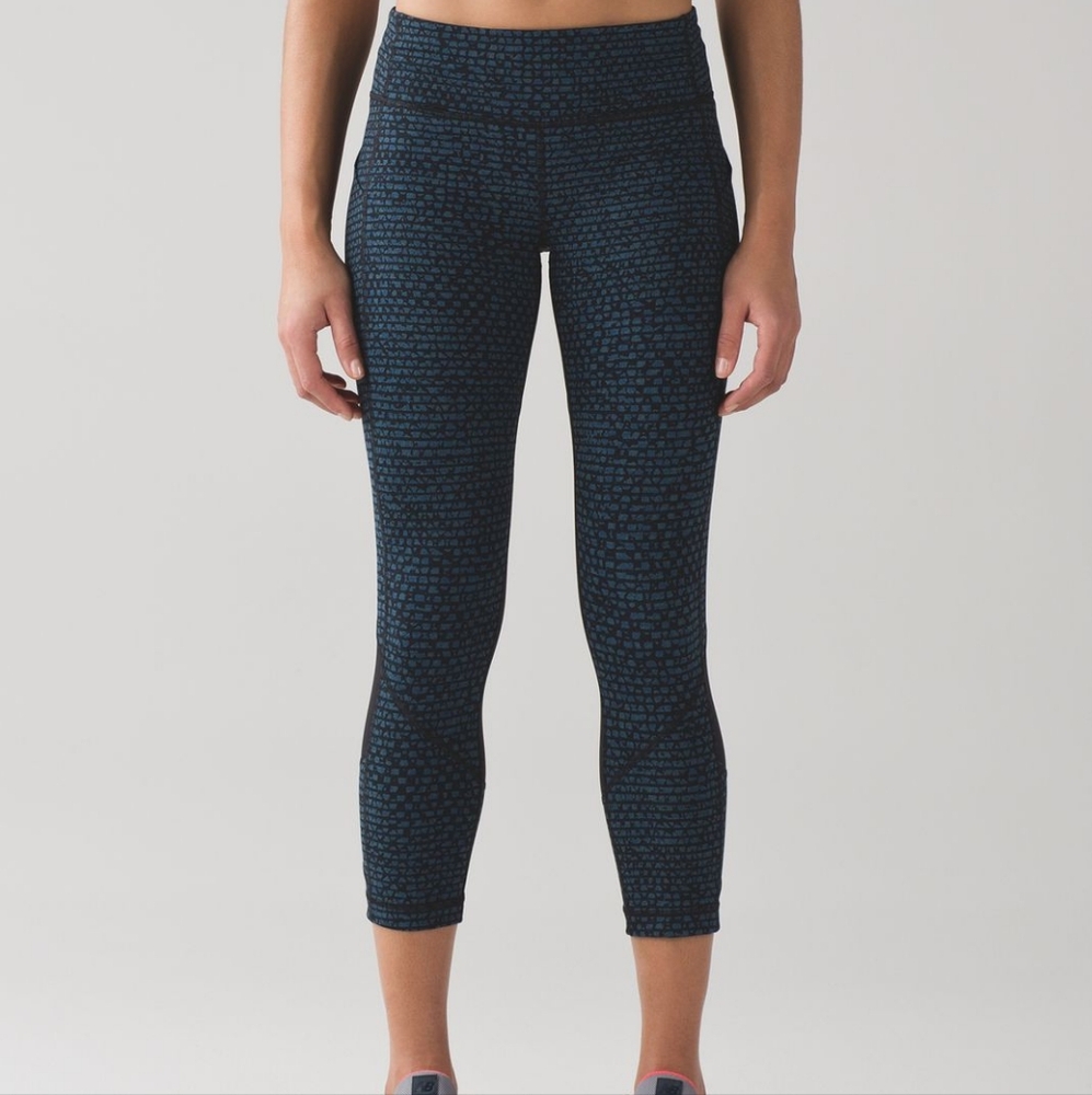 NWOT💎 Lululemon Pace Rival Crop 19"Shatter Weave Desert Teal Alberta Lake/Black - Picture 2 of 11
